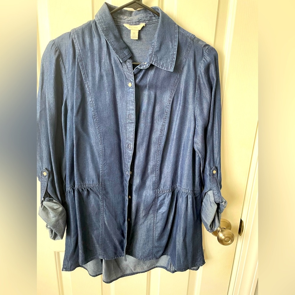 Blue, size Medium, button up top from Cato.